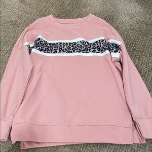 Pink Sweatshirt with Leopard Print Stripe